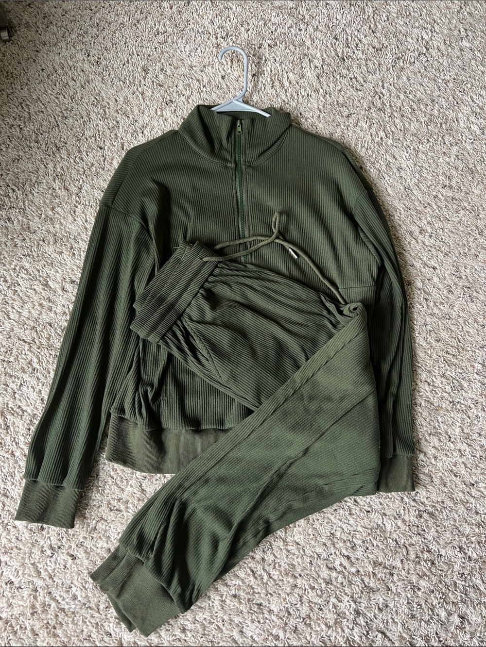 Olive Ribbed Zip-Neck Jumpsuit - Picture 3 of 6